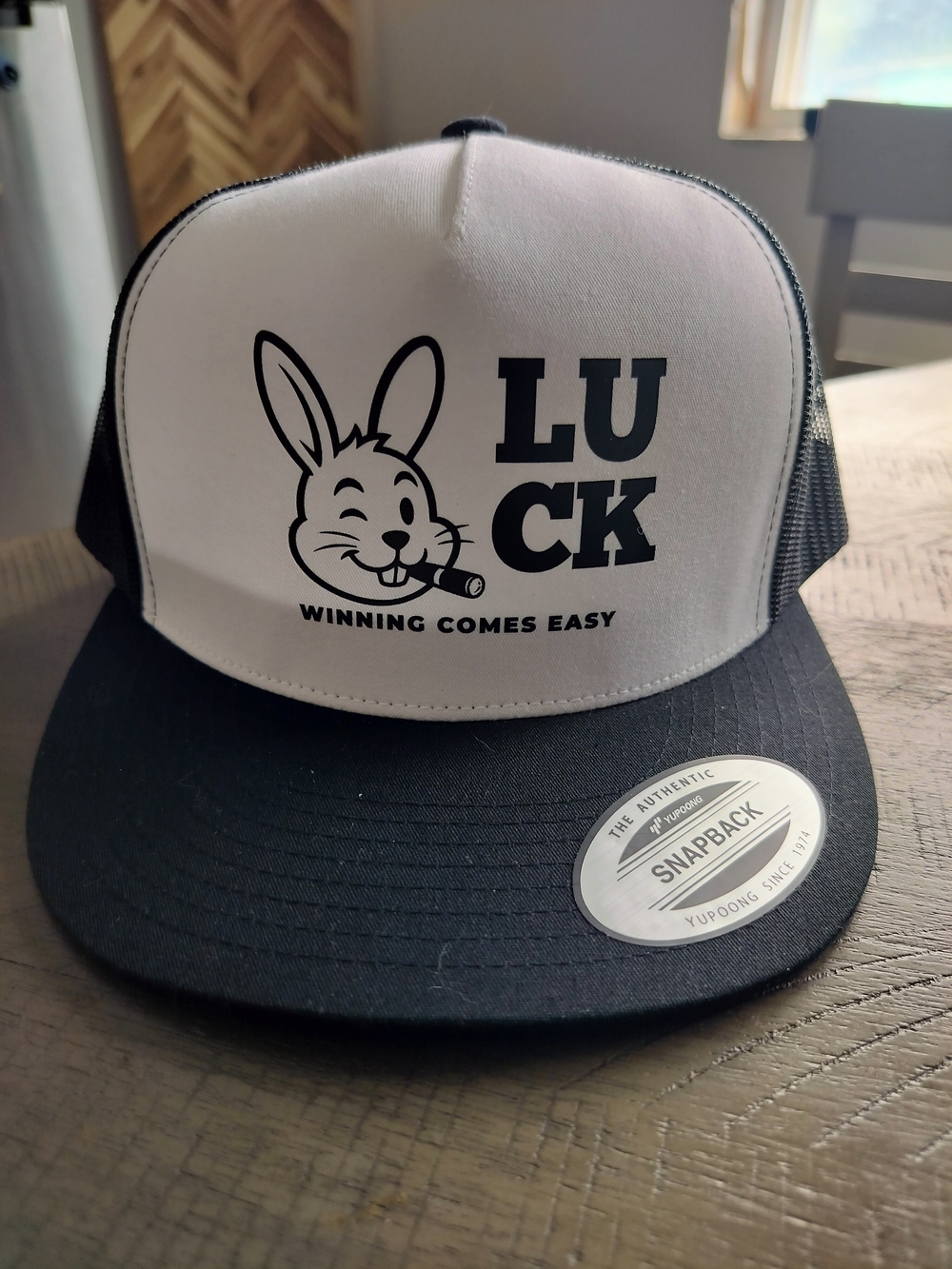 LUCK Bunny Logo Black & White Trucker Hat